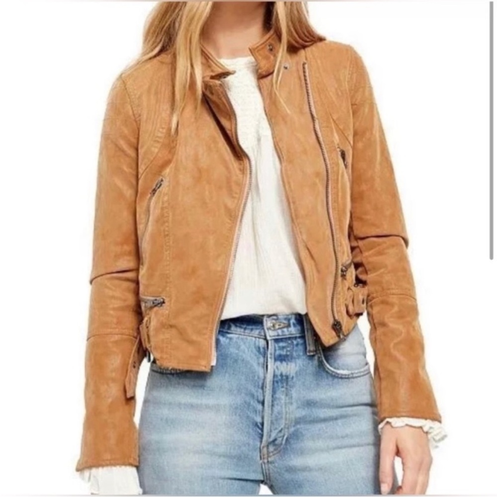 Free People Fenix Vegan Leather Brown Moto Jacket Size Small - Picture 2 of 16